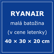 Batoh do lietadla Ryanair – malá batožina (v cene letenky) 40 × 30 × 20 cm 